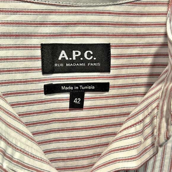 A.P.C. Striped Button Front Long Sleeve Popover Top - size 42 (US 10) - Picture 4 of 6